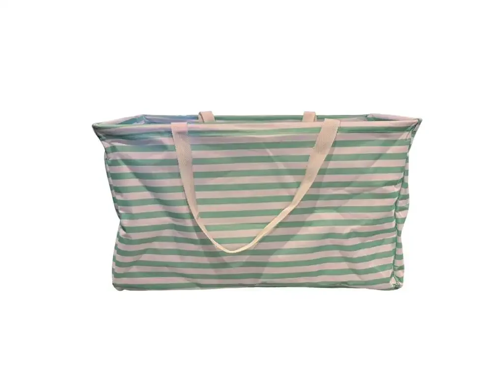 Household Essentials Krush Rectangle Utility Tote Bag in Teal Stripes